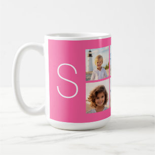 Girly Hot Pink Instagram Photo Collage Monogram Coffee Mug