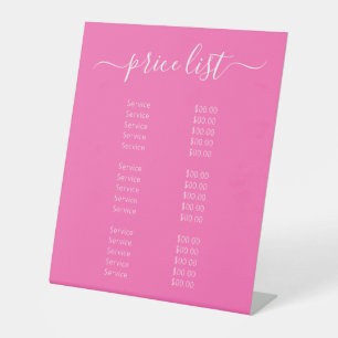 Girly Hot Pink Makeup Artist Business Price List Pedestal Sign