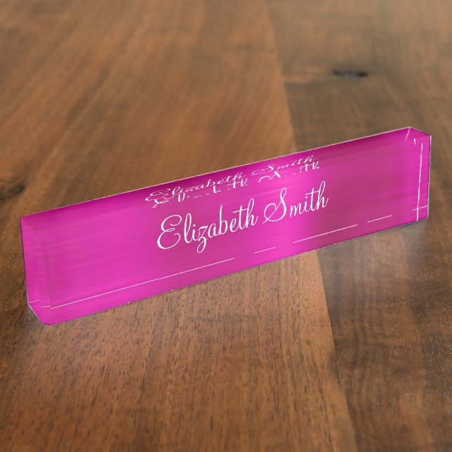 Girly Hot Pink Metallic Nameplate (Side)