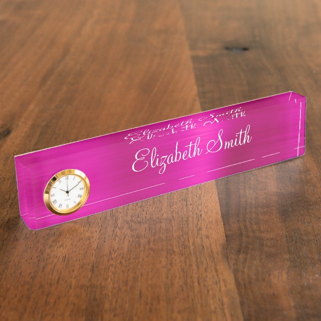 Girly Hot Pink Metallic Nameplate (Side)
