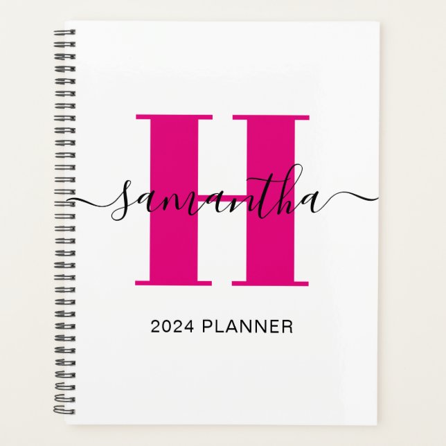 Girly Hot Pink Monogram Planner (Front)