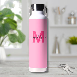 Girly Hot Pink Name Monogram Water Bottle