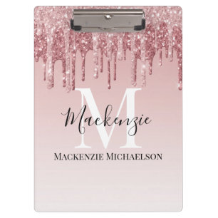 Girly Hot Pink Ombre Glitter Monogram Name   Clipboard