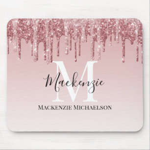 Girly Hot Pink Ombre Glitter Monogram Name   Mouse Pad
