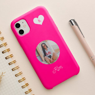 Girly hot pink photo and name personalised modern  Case-Mate iPhone 14 case