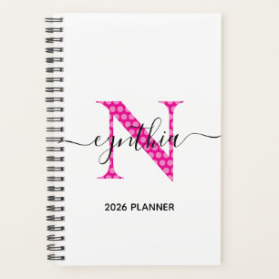Girly Hot Pink Polka Dot Monogram Planner