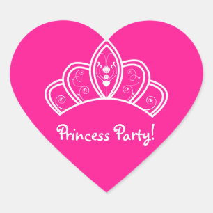 Girly Hot Pink Princess Party With Tiara Crown Heart Sticker