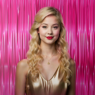 Girly Hot Pink Selfie Faux Tinsel Backdrop Tapestry