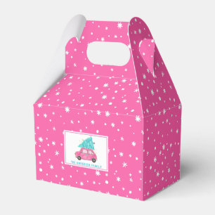 Girly Hot Pink Snowflakes Vintage Car Christmas Favour Box