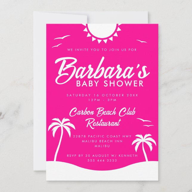 Girly Hot Pink Summer Beach Party Baby Shower Invitation (Front)