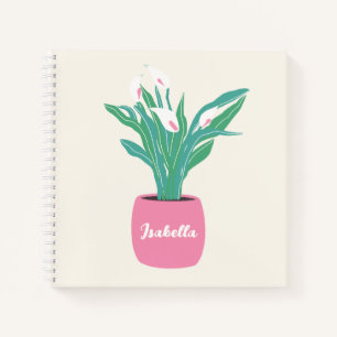 Girly Houseplant Peace Lily Notebook with Name
