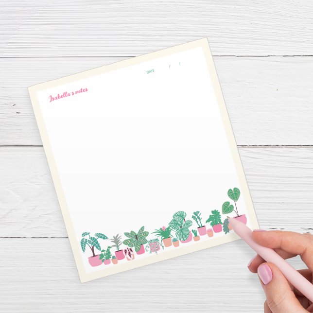 Girly Houseplants Pink, Green and Cream Unlined Notepad (Creator Uploaded)