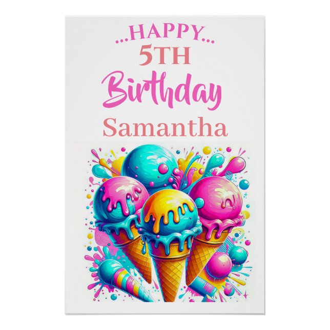 Girly ice cream cute birthday poster (Front)