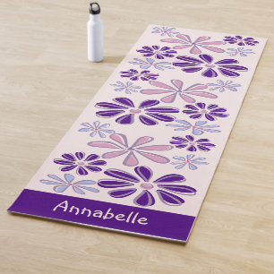 Girly Indigo Pink Name Flower Doodle Pattern Yoga Mat