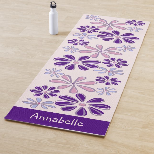Girly Indigo Pink Name Flower Doodle Pattern Yoga Mat (In Situ)
