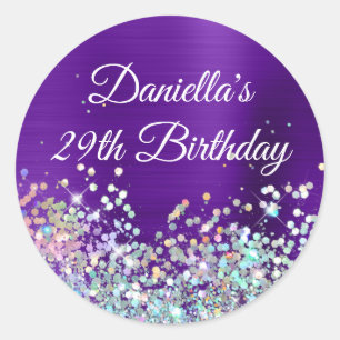  Girly Indigo Purple Foil Holo Glitter Birthday Classic Round Sticker