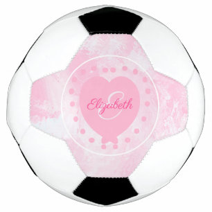 Girly Initial Monogram Pink Watercolor Heart Soccer Ball