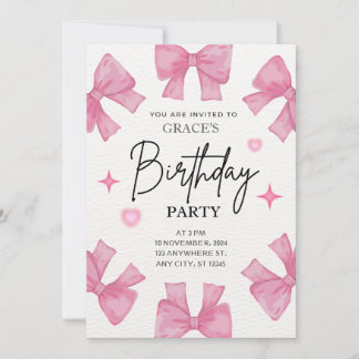 Girly invitation birthday party pink coquette girl
