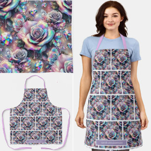 Girly Iridescent Roses and Glitter Drips Apron