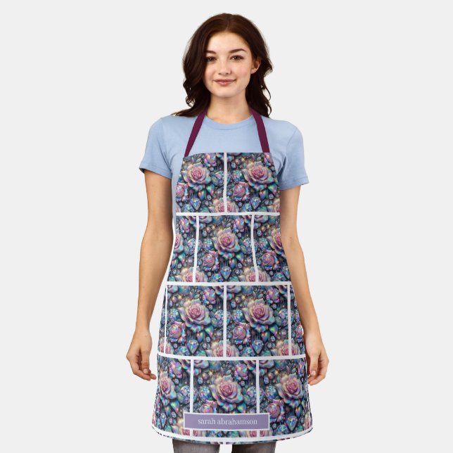 Girly Iridescent Roses and Glitter Drips Apron (Worn)