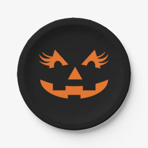 Girly Jack O Lantern Halloween Paper Plate