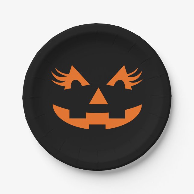 Girly Jack O Lantern Halloween Paper Plate (Front)