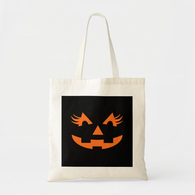 Girly Jack O Lantern Halloween Tote Bag (Front)
