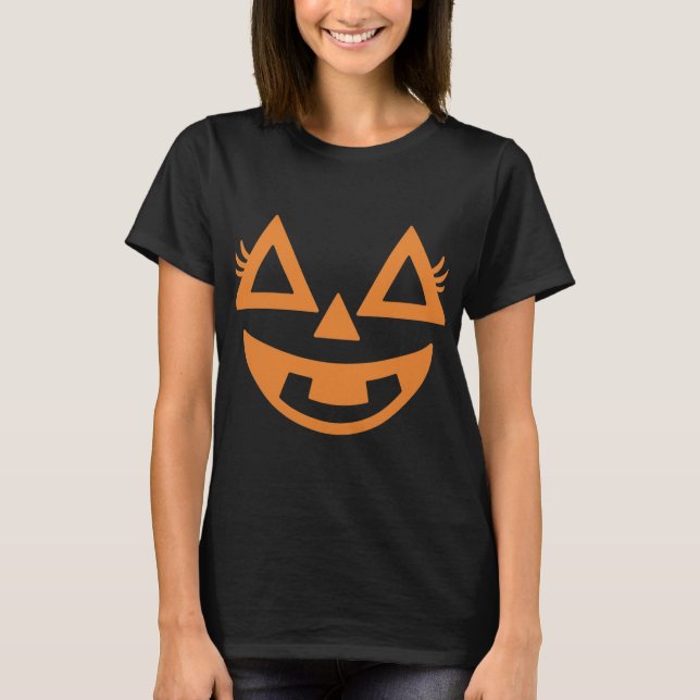 Girly Jack-O’-Lantern Pumpkin Face | Cute Hallowee T-Shirt (Front)