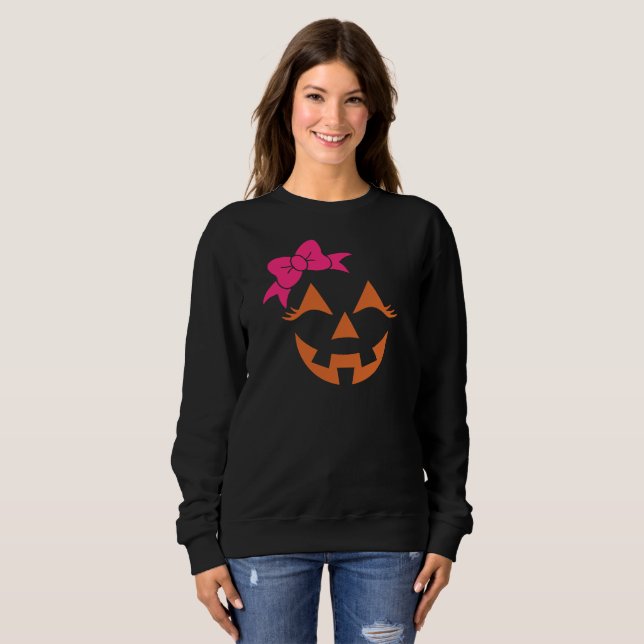 Girly Jack O Lantern Pumpkin Face Halloween Sweatshirt (Front Full)