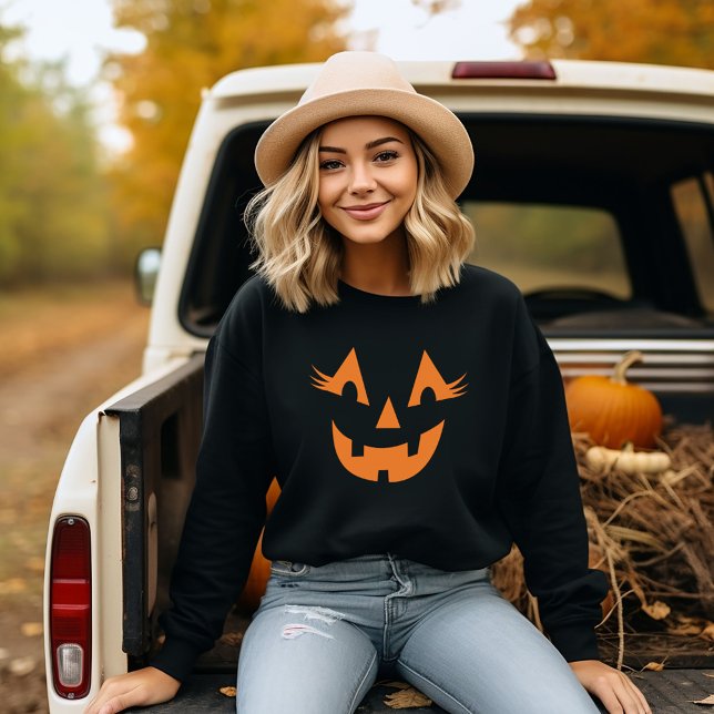 Girly Jack O Lantern Pumpkin Face Halloween Sweatshirt (Creator Uploaded)