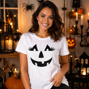 Girly Jack-o-lantern Pumpkin Face Halloween T-Shirt