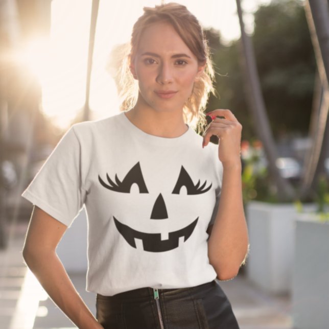 Girly Jack-o-lantern Pumpkin Face Halloween T-Shirt (Creator Uploaded)