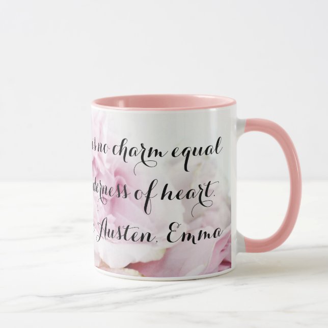Girly Jane Austen Emma Book Quote Pink Rose Floral Mug (Right)