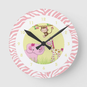 Girly Jungle Themed Kid's Bedroom Round Clock