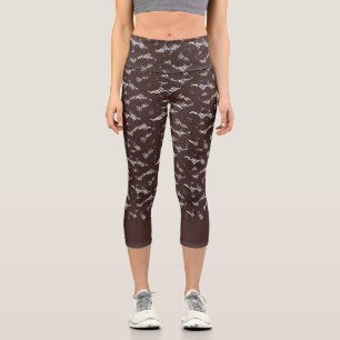 Girly Lace Pattern White and brown Fitness Capri Leggings