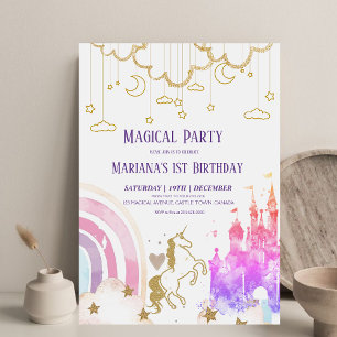 Girly Land of Magic Glitter Kids 3rd Birthday Invitation