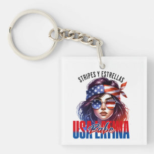 Girly Latina Fourth of July Independence Day Cook Key Ring
