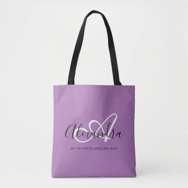 Girly Lavander Chic Trendy Elegant Script Monogram Tote Bag (Front)