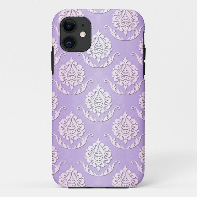 Girly Lavender and White Damask Pattern Case-Mate iPhone Case (Back)