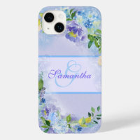 Girly Lavender Blue Watercolor Floral Name Initial