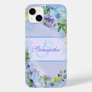 Girly Lavender Blue Watercolor Floral Name Initial Case-Mate iPhone 14 Plus Case