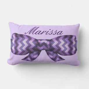 Girly Lavender Chevrons Bow & Name Lumbar Cushion