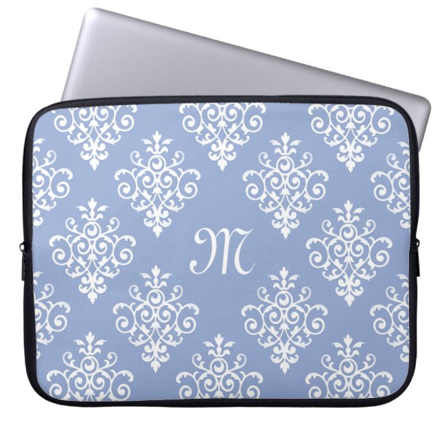 Girly Lavender Damask Pattern With Lovely Monogram Laptop Sleeve (Front)