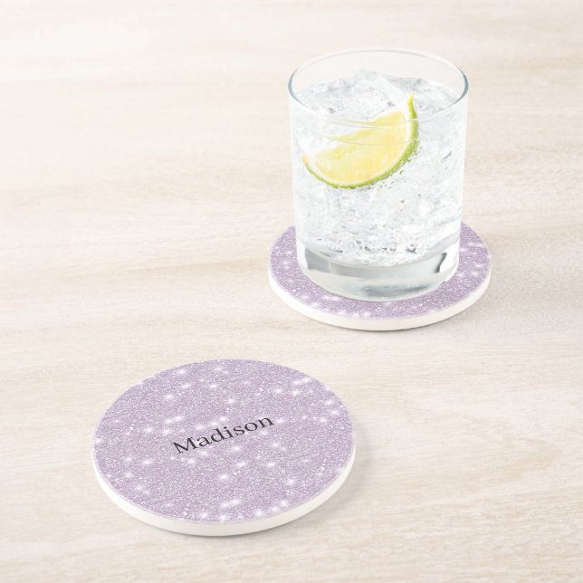 Girly Lavender Faux Glitter Sparkle Coaster (Side)