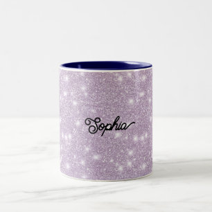 Girly Lavender Glitter Sparkle Birthday Two-Tone Coffee Mug