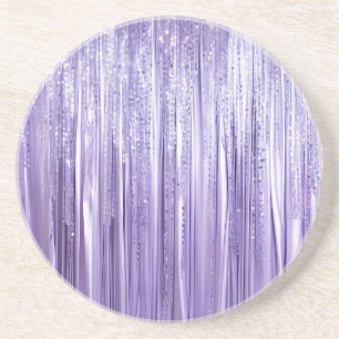 Girly Lavender Purple Glam Tinsel Stripes Coaster