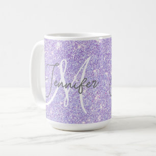 Girly Lavender Purple Glitter Blush Monogram name Coffee Mug
