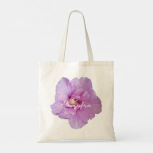 Girly Lavender Purple Hibiscus Photo Script Name Tote Bag