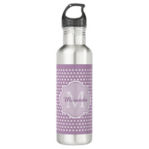 Girly Lavender Purple Polka Dots Monogram and Name 710 Ml Water Bottle