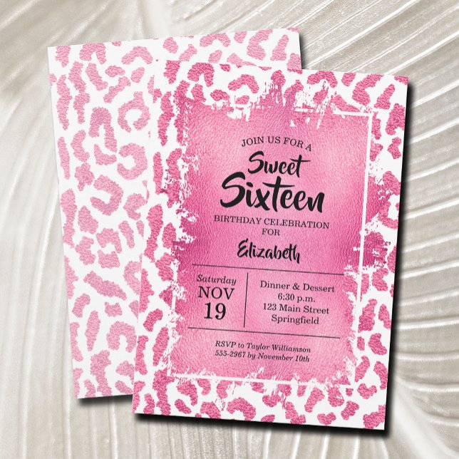 Girly Leopard 16th Birthday Party Invitations (Use for ANY AGE!)